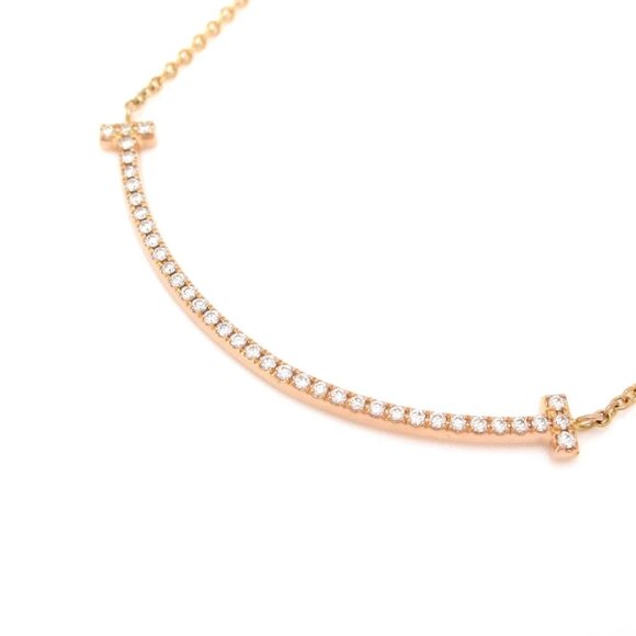Auth TIFFANY & Co. T Smile Pendant (Small) - 18K Rose Gold Diamond Necklace - Picture 1 of 7